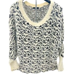 XOXO Collection Women's Long Sleeve Sweater Animal Print White and Black Large